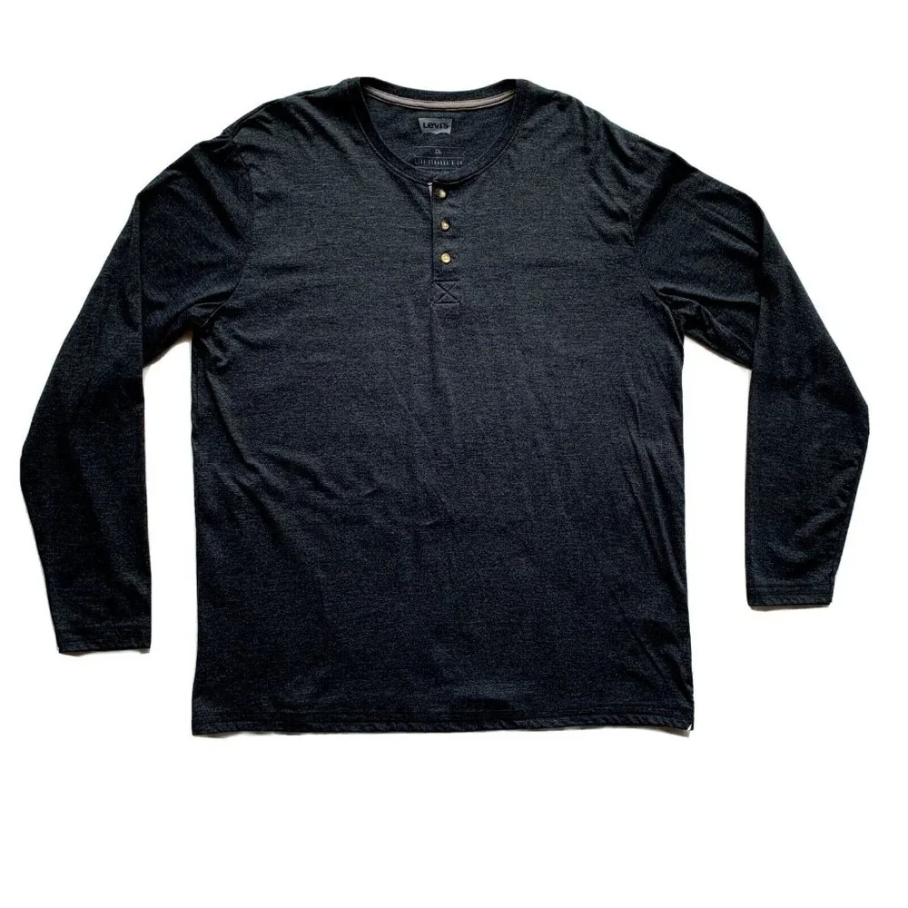 Levi's Henley T Shirt Top Mens 2XL Gray Thermal Long Sleeve Casual Outdoor NEW